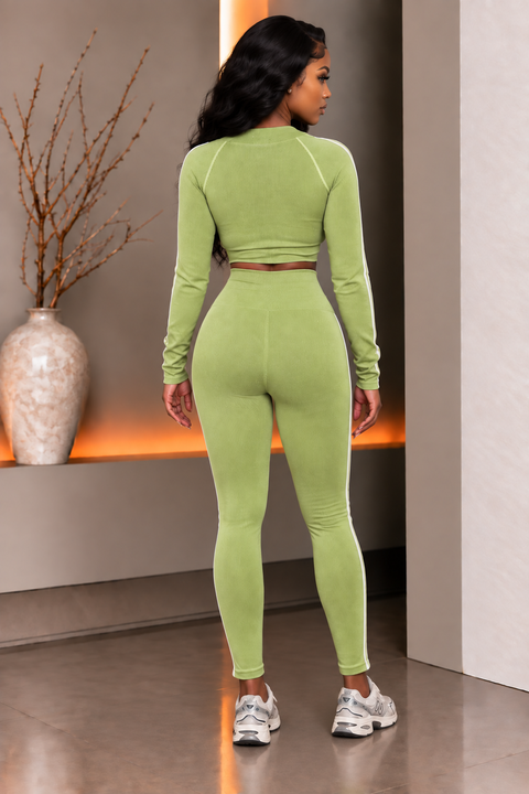Rib Side Stripe LS Jacket & Leggings Set