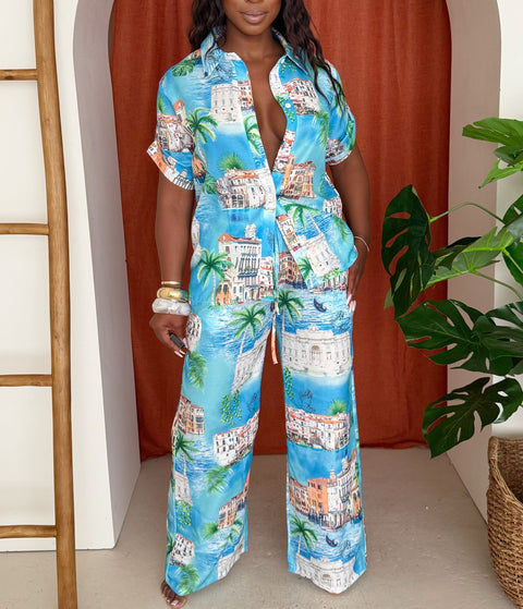 Blue Coastal Shirt & Pants Set