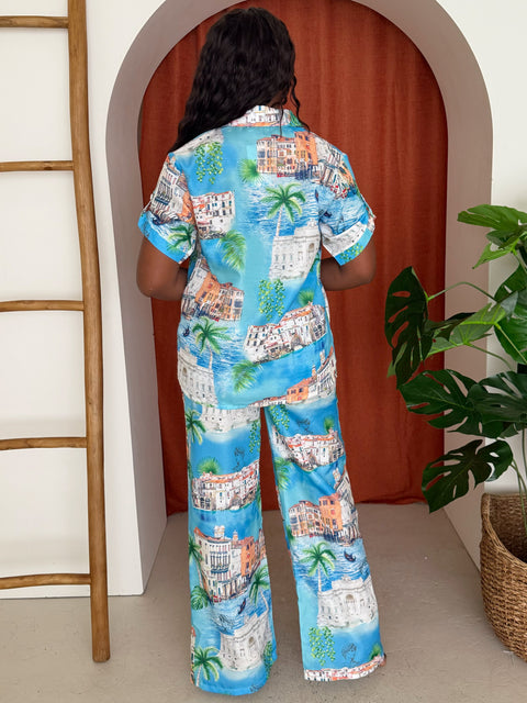 Blue Coastal Shirt & Pants Set