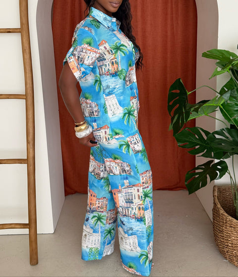 Blue Coastal Shirt & Pants Set
