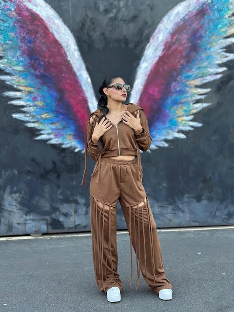 Fringe Open Detail Hoodie & Pants Set