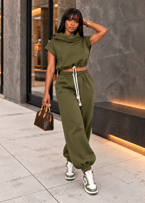 Fleece Cowl Neck Top & Jogger Set
