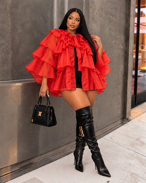 Layered Ruffle Sheer Blouse (Plus)