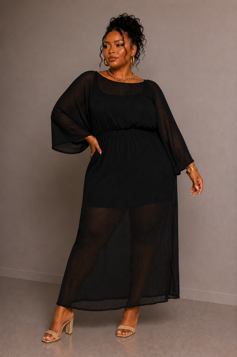 Solid Pleated Maxi Dress (Plus)