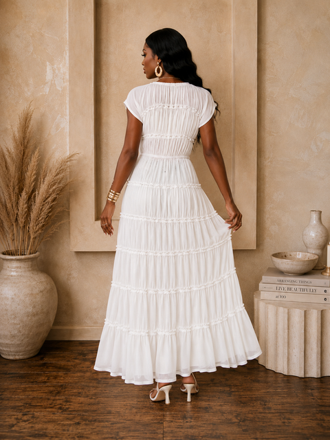 Shirred Tiered Tie Front Cardigan