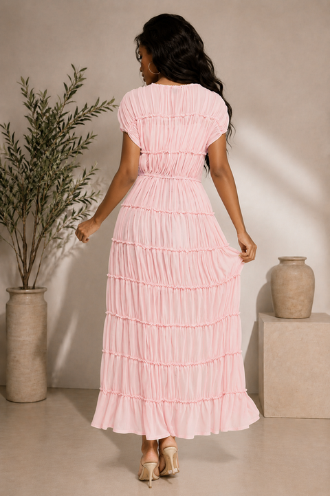 Shirred Tiered Tie Front Cardigan