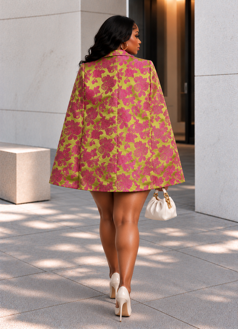 Jacquard Blazer Cape Jacket (Plus)