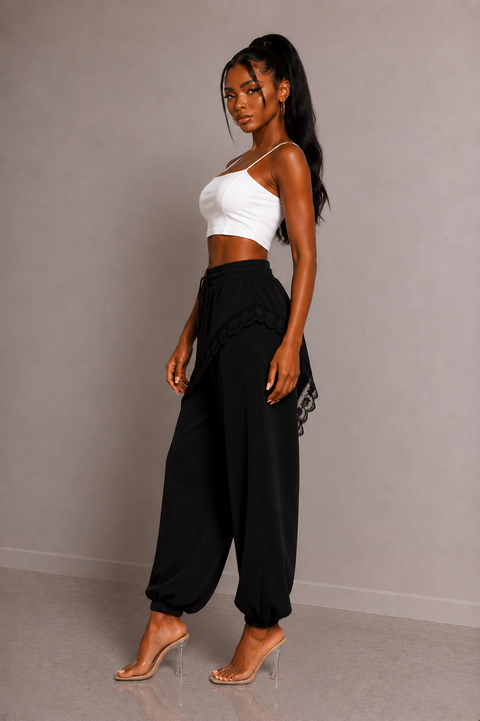 Lace Trim Folded Jogger