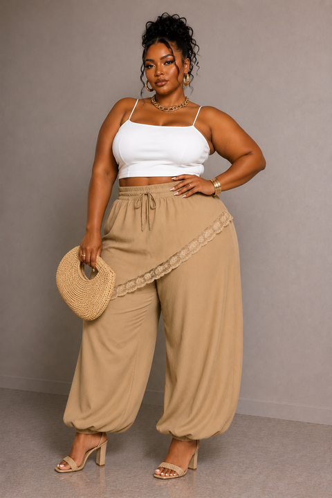 Lace Trim Folded Jogger (Plus)