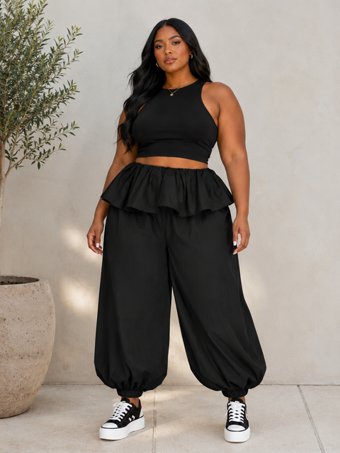 Folded Layer Balloon Jogger Pants (Plus)