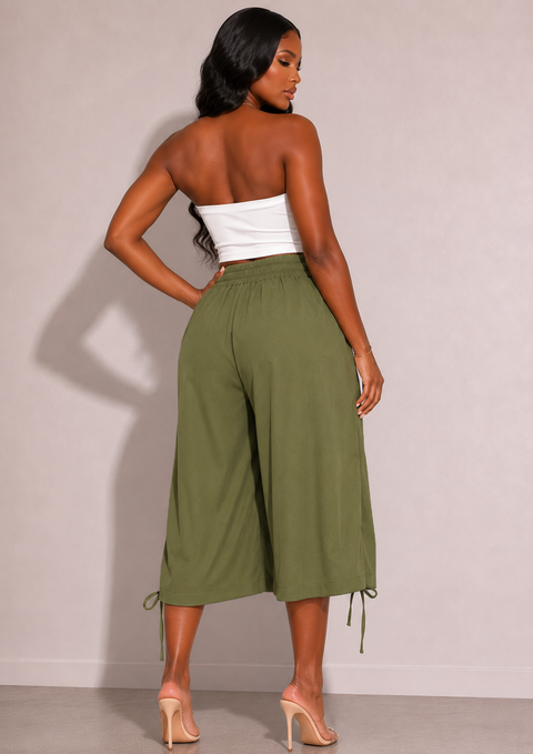 Drawstring Ruched Capri Pants