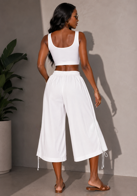 Drawstring Ruched Capri Pants