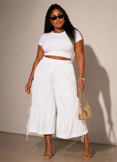 Drawstring Ruched Capri Pants (Plus)