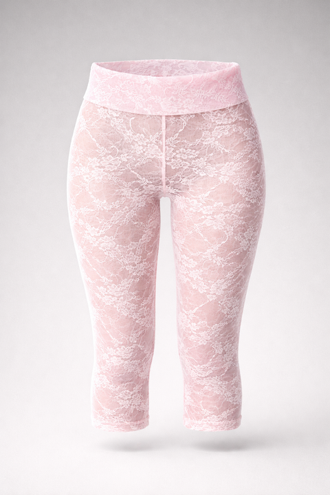 Folded Waist Lace Capri Leggings