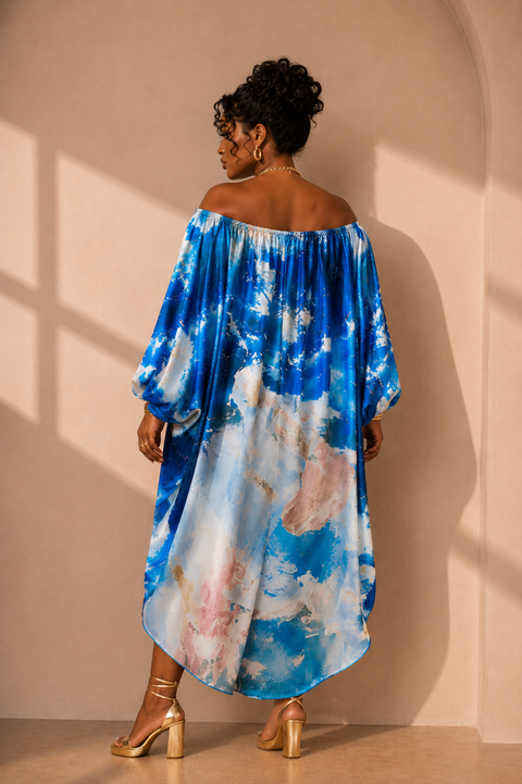 Printed Off Shoulder Mullet Bubble Top (Plus)