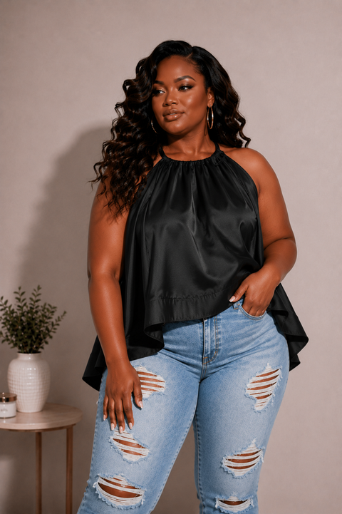 Satin Sleeveless Blouse (Plus)