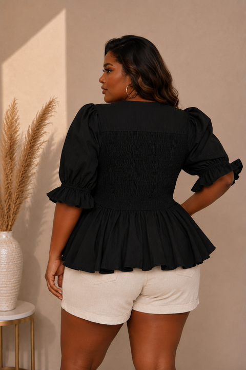 Peplum Button Up Blouse (Plus)