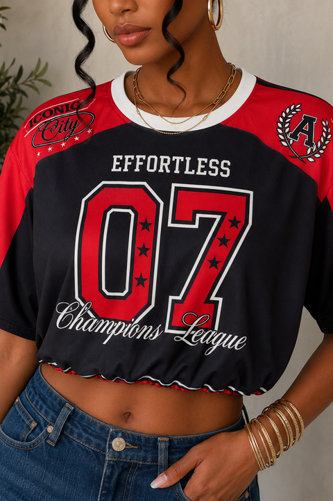 Printed Bubble Crop Jersey Top