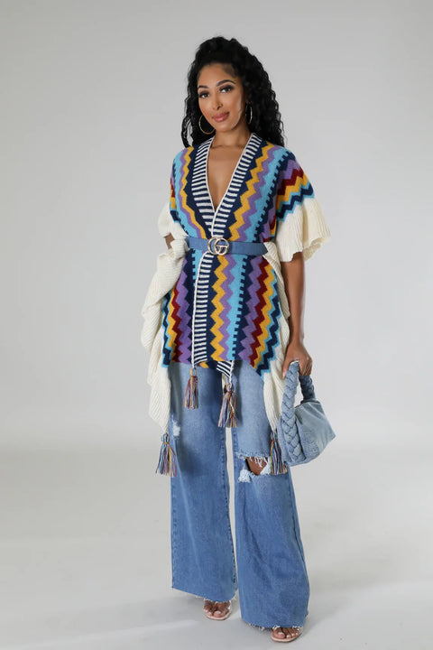 Multi Color Ruffle Kimono