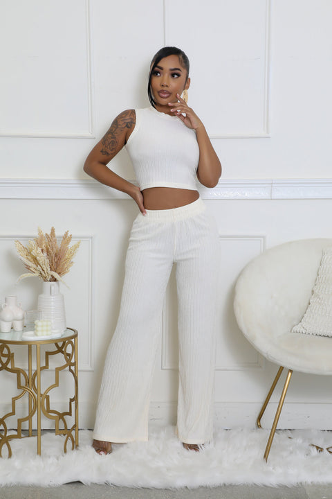 Wrinkle Texture Crop Top & Pants Set