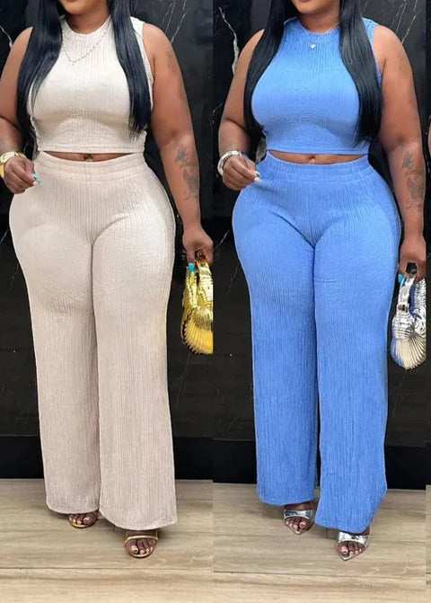 Wrinkle Texture Crop Top & Pants Set