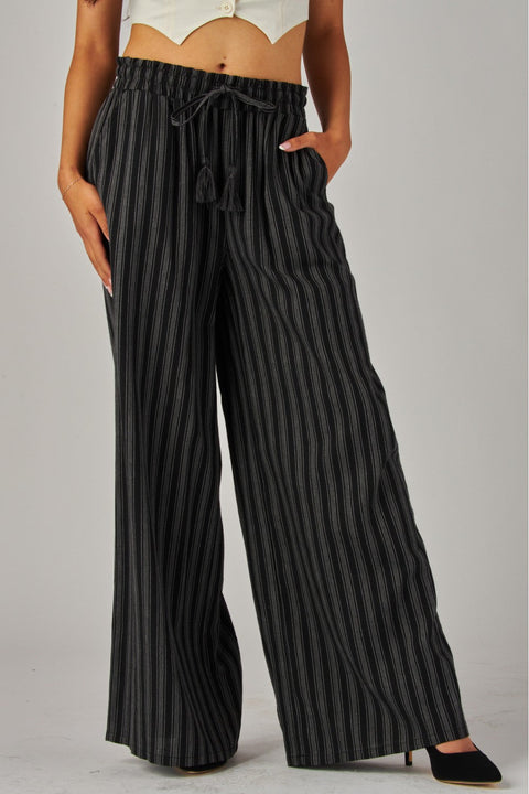 Striped Pompons Drawstring Pants
