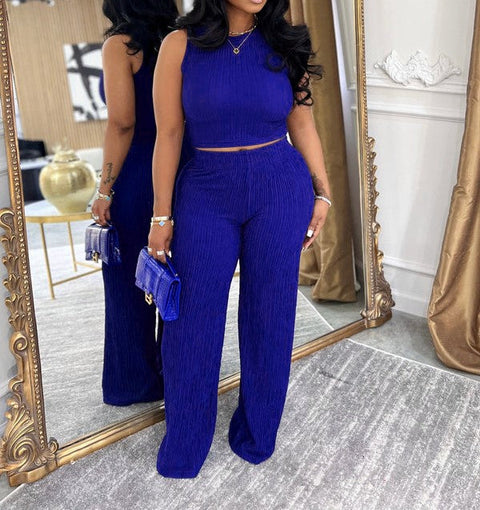 Wrinkle Texture Crop Top & Pants Set