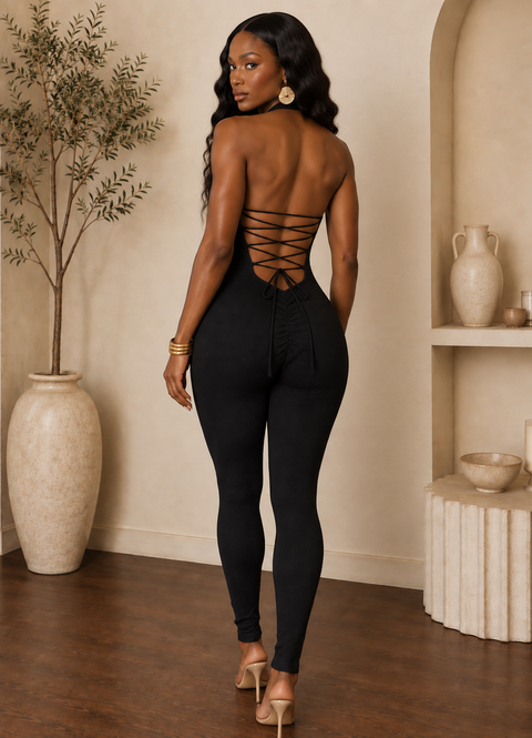 Ribbed Stone Halter Jumpsuit