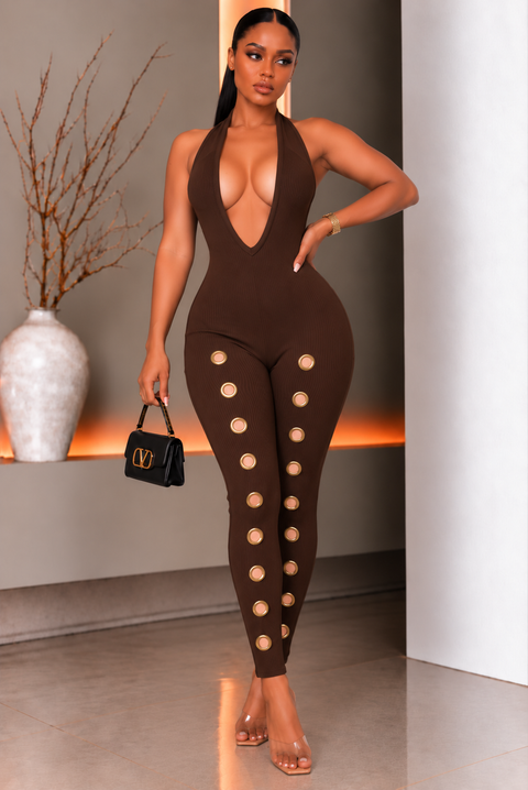 Ribbed Grommet Detail Jumpsuit