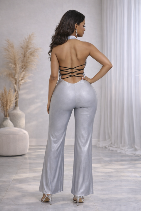Cross Back Ice Scuba Halter Jumpsuit