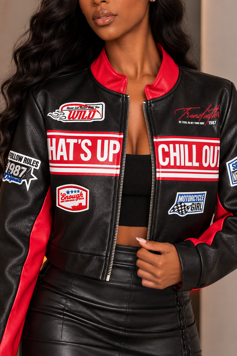 Faux Leather Racing Jacket