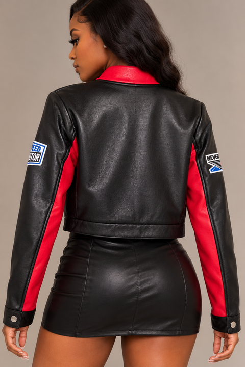 Faux Leather Racing Jacket