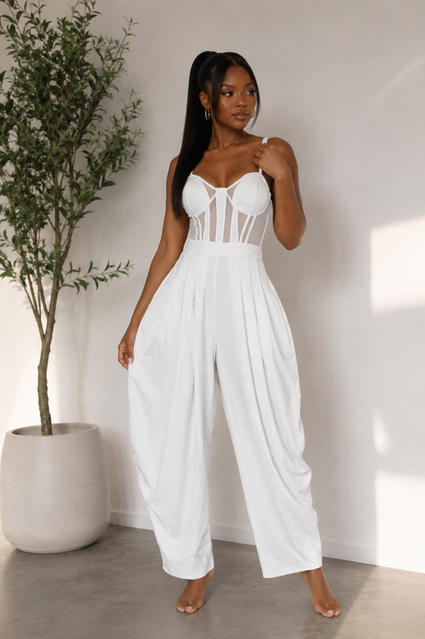 Mesh Detail Corset Top Jumpsuit