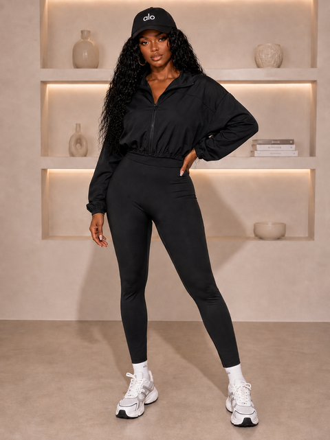 Solid Zip Up Crop Jacket & Leggings Set