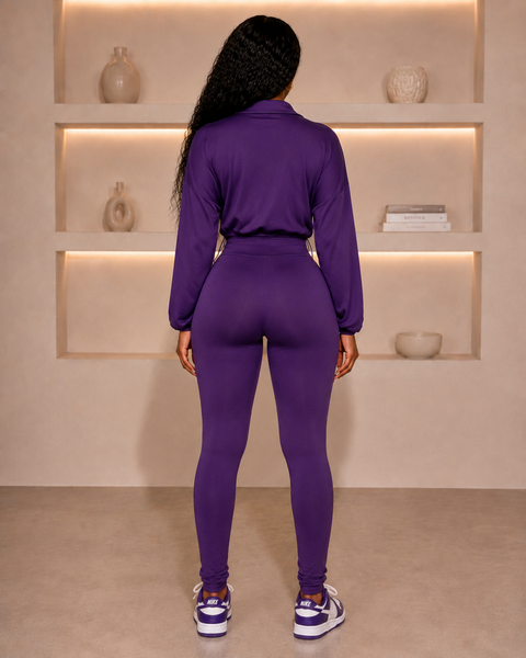 Solid Zip Up Crop Jacket & Leggings Set