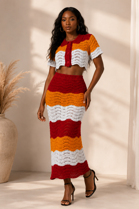 Crochet Crop Shirt & Long Skirt Set