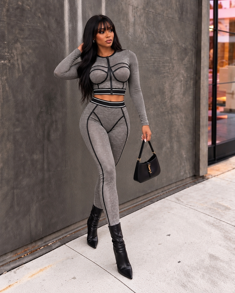 Shiny Mesh Zip LS Top & Leggings Set