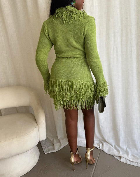 Tassel Trim Knit Top & Skirt Set