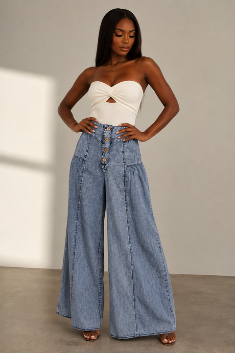 Button Detail Denim Pants