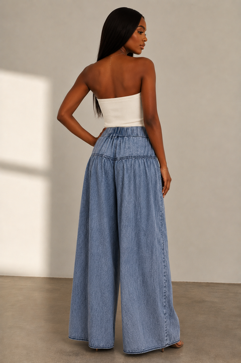 Button Detail Denim Pants
