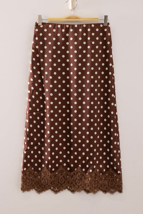Satin Lace Trim Long Skirt