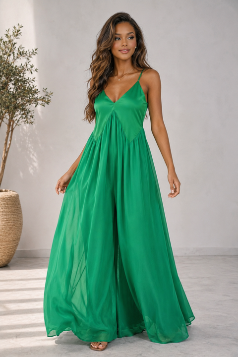 Satin Contrast Chiffon Jumpsuit