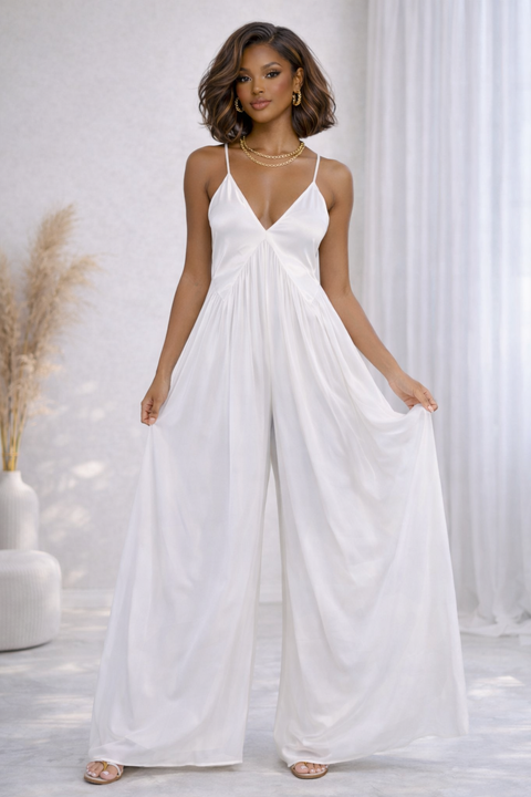 Satin Contrast Chiffon Jumpsuit