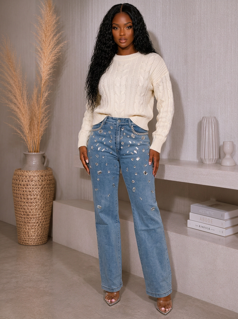 Jewel Stones Denim Pants