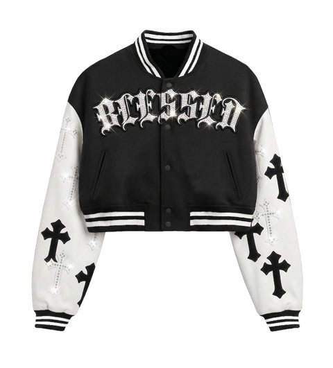 Faux PU Sleeve Varsity Jacket