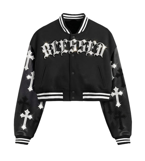 Faux PU Sleeve Varsity Jacket