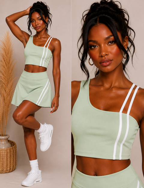 Asymmetric Strap Top & Skort Set