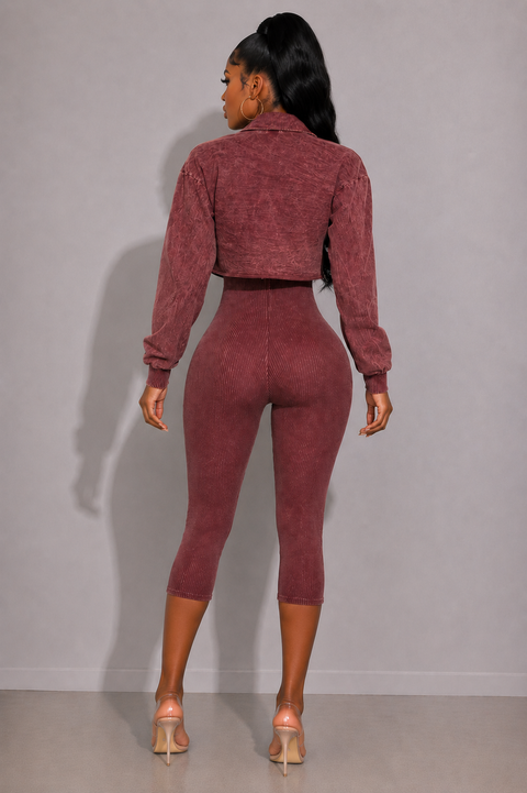Washed Crop Jacket & Capri Romper Set