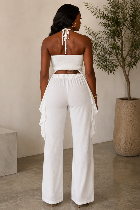 Halter Ruffled Shirring Top & Pants Set