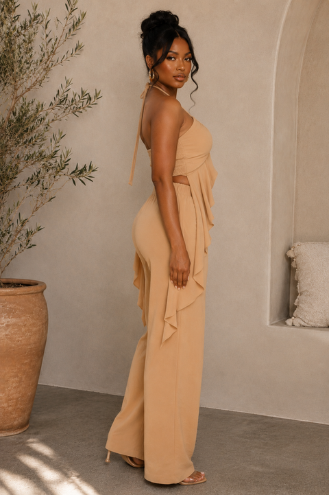 Halter Ruffled Shirring Top & Pants Set